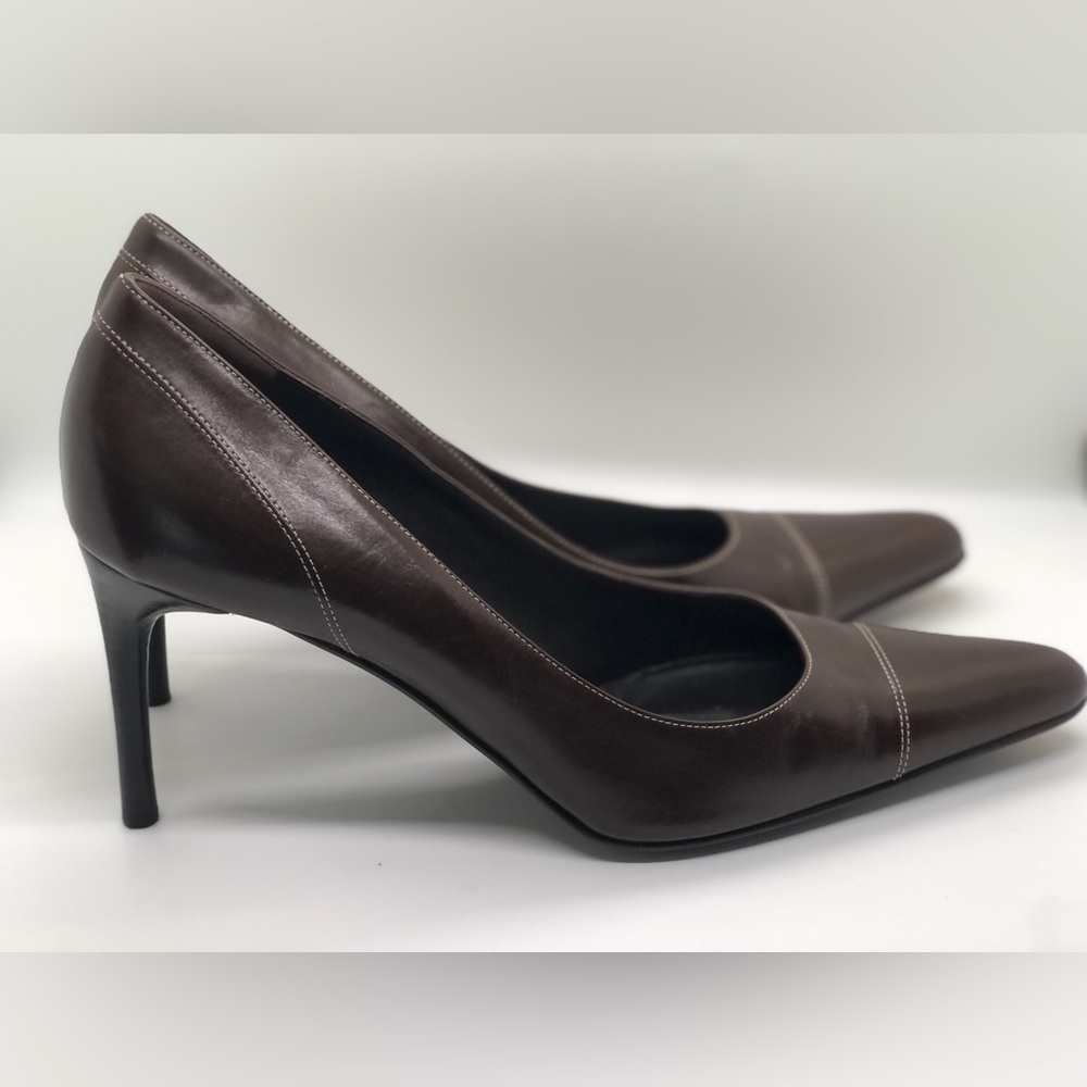 Ralph Lauren Collection Classic Elegant Mahogany Brown Leather Stiletto Pumps